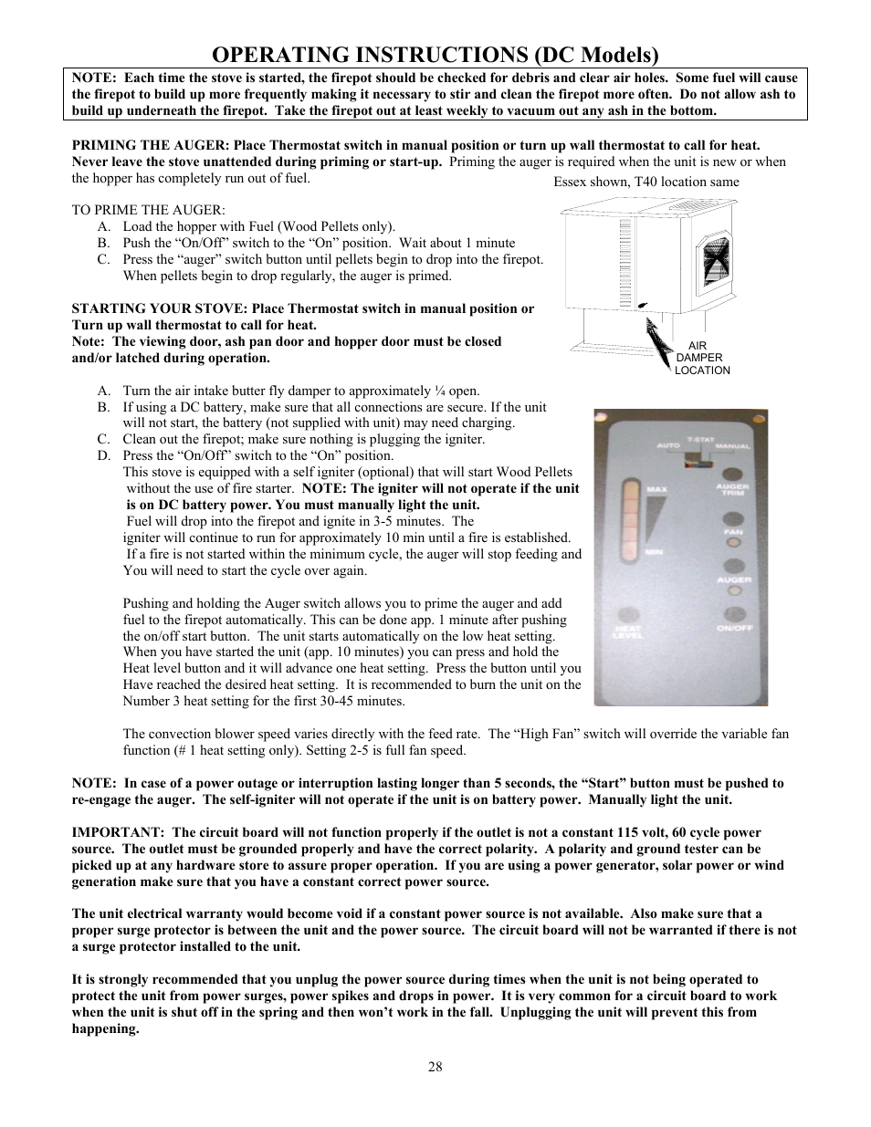 Operating instructions (dc models) | American Energy Systems MagnuM T40 User Manual | Page 28 / 50