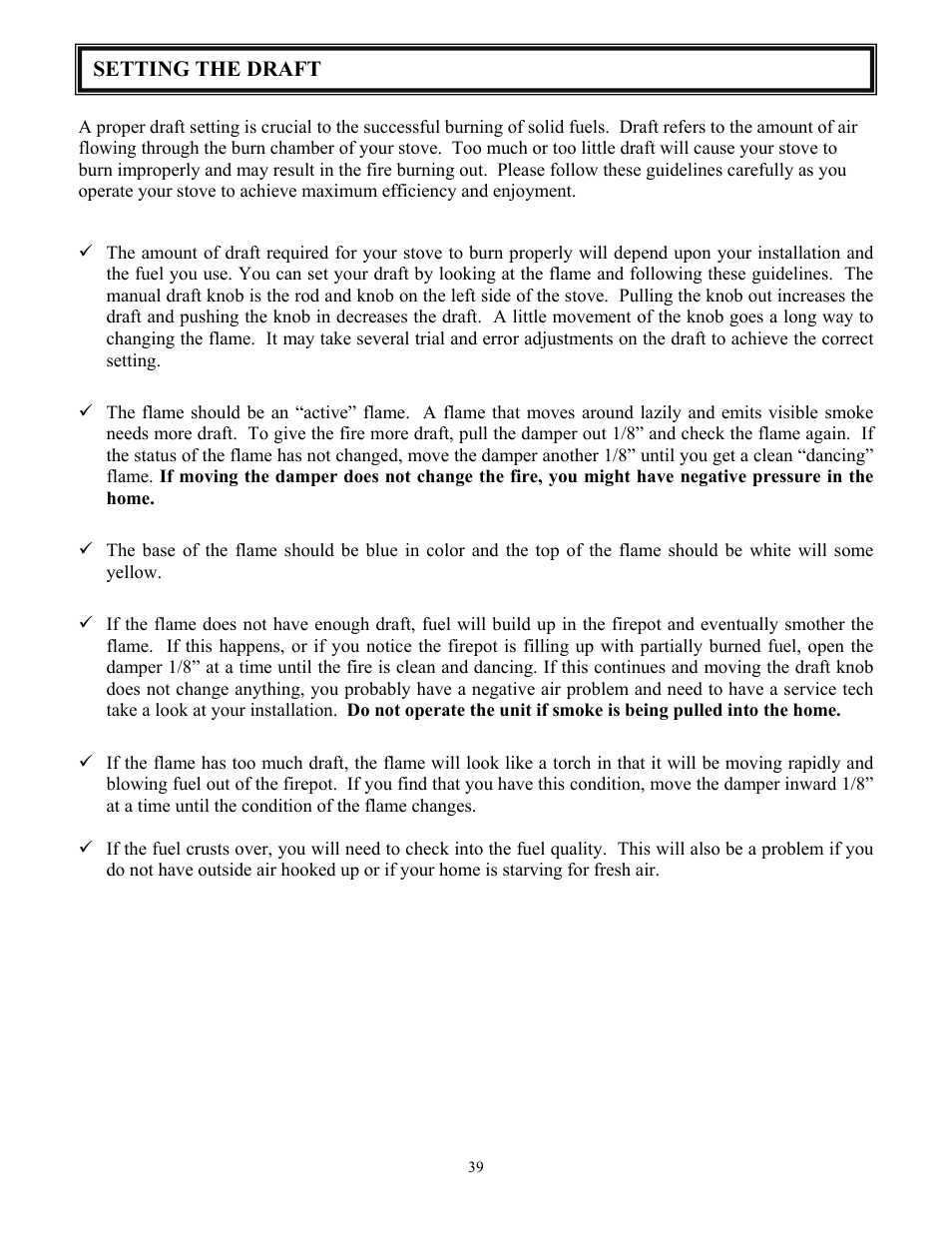 Setting the draft | American Energy Systems MagnuM T40 User Manual | Page 39 / 50