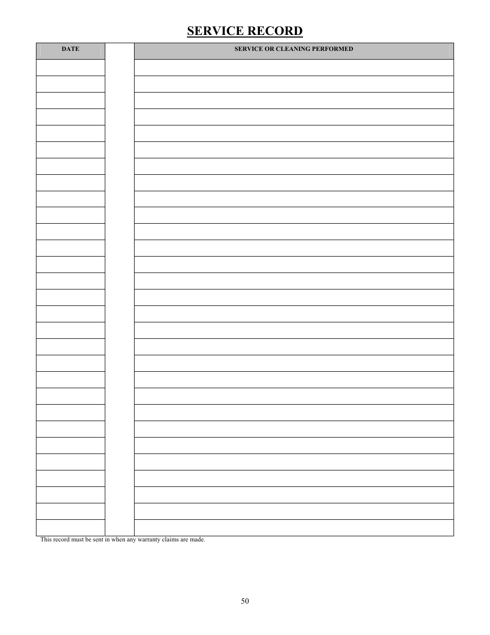 Service record | American Energy Systems MagnuM T40 User Manual | Page 50 / 50