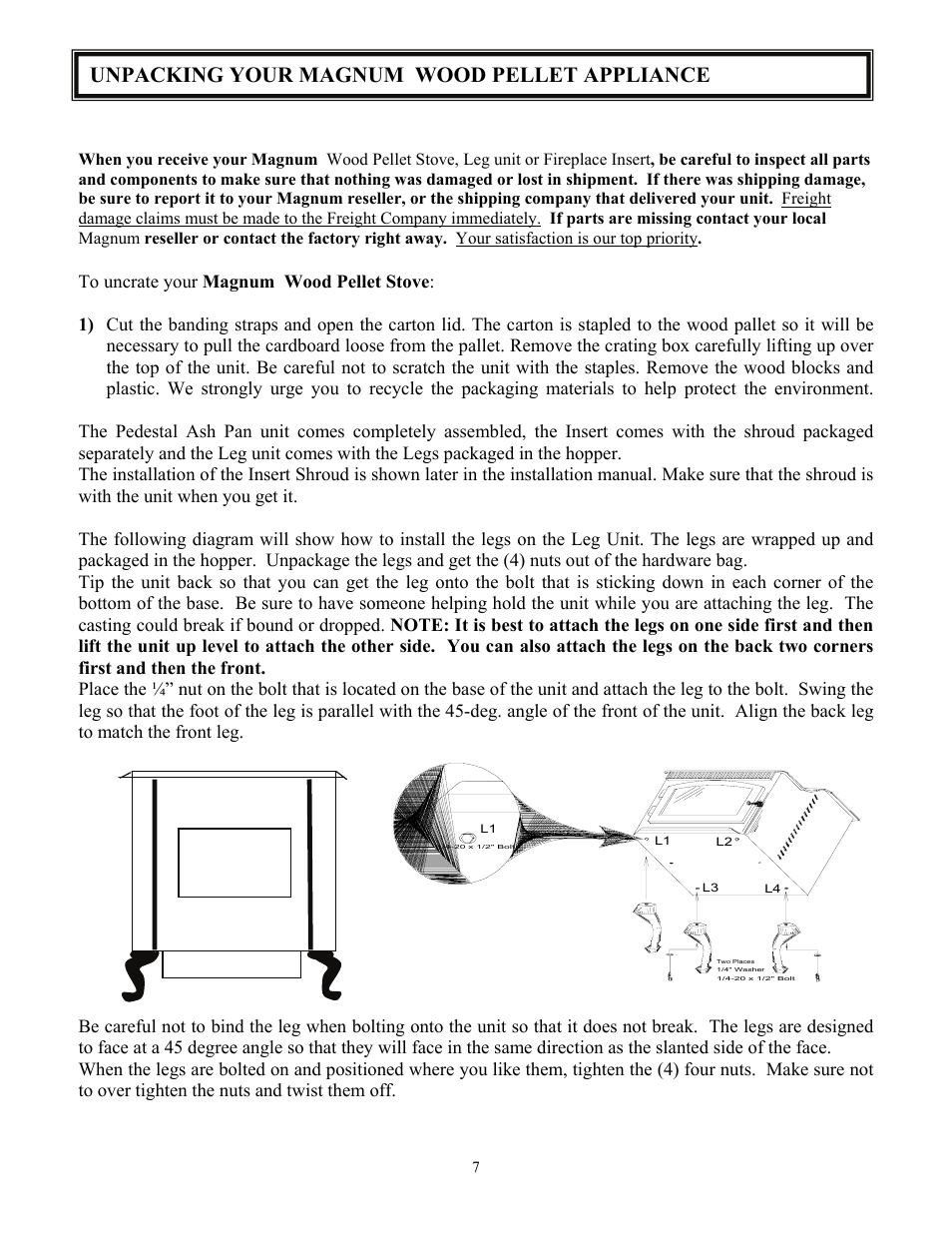 Unpacking your magnum wood pellet appliance | American Energy Systems MagnuM T40 User Manual | Page 7 / 50