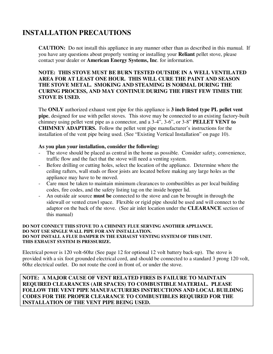 Installation precautions | American Energy Systems MagnuM T40 User Manual | Page 5 / 19