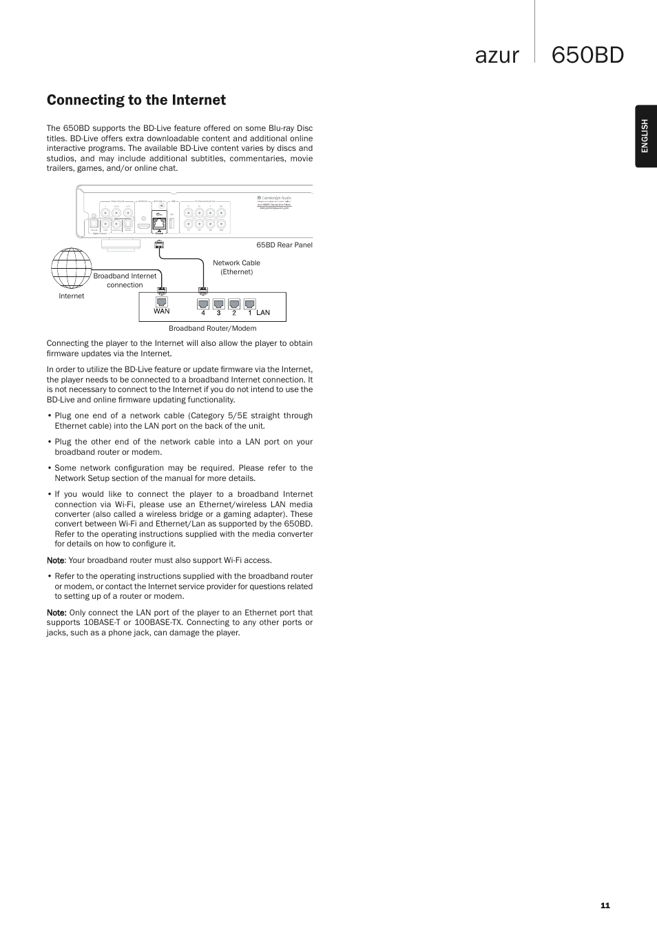 650bd azur, Connecting to the internet | Cambridge Audio AZUR 650BD User Manual | Page 11 / 34