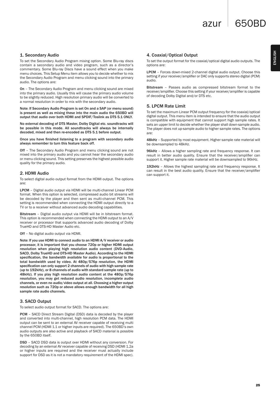 650bd azur | Cambridge Audio AZUR 650BD User Manual | Page 25 / 34