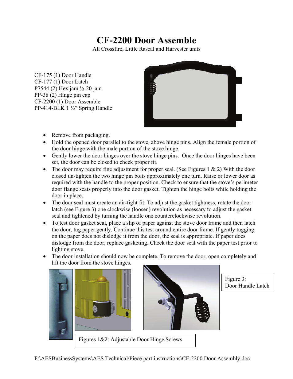 American Energy Systems CF-2200 Door User Manual | 1 page