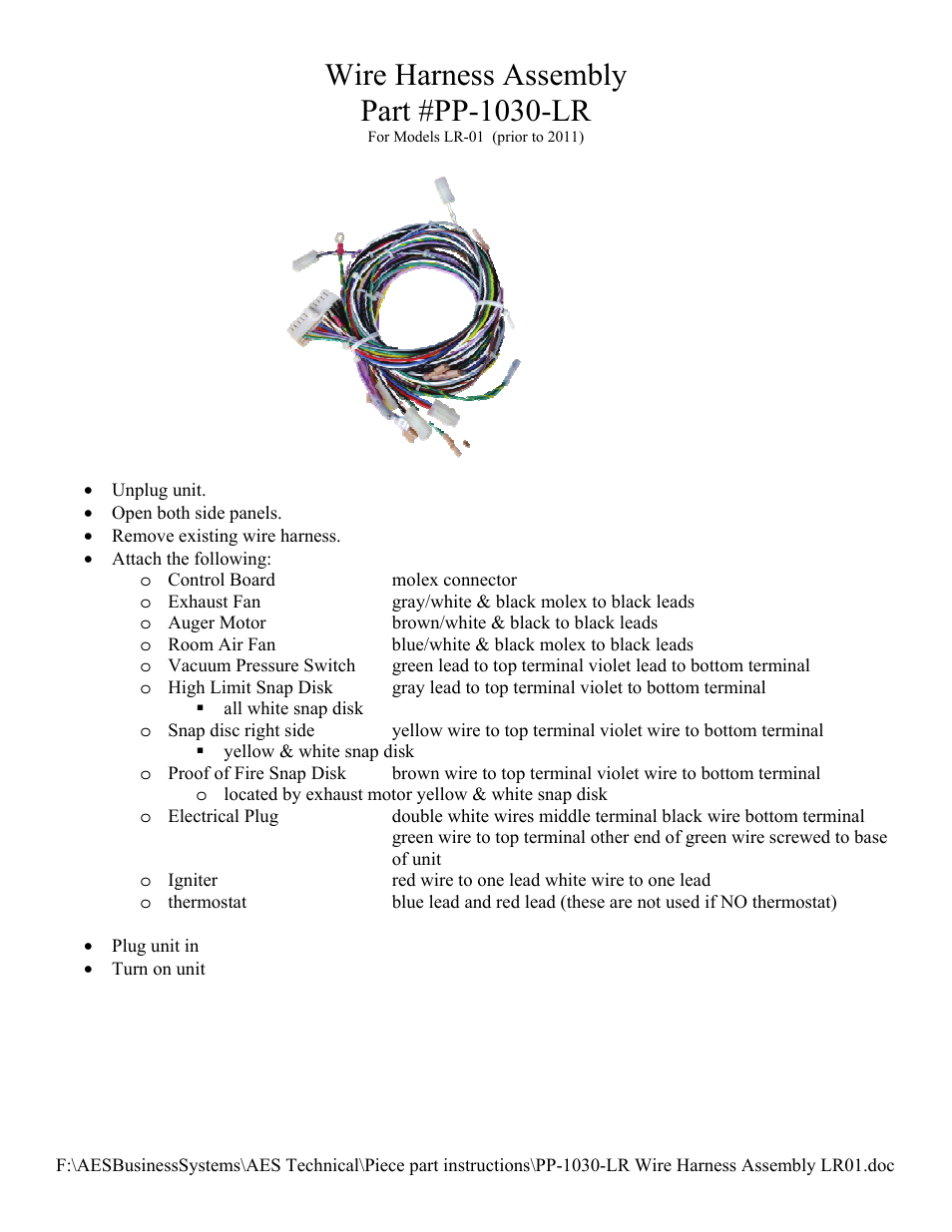American Energy Systems PP-1030-LR Wire Harness User Manual | 3 pages