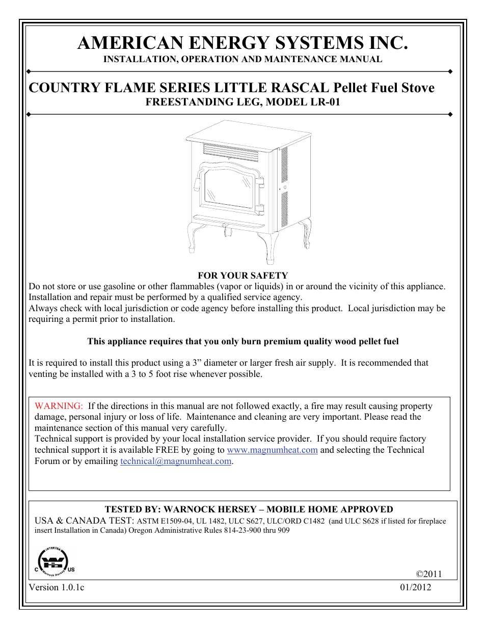 American Energy Systems Country Flame Little Rascal User Manual | 35 pages