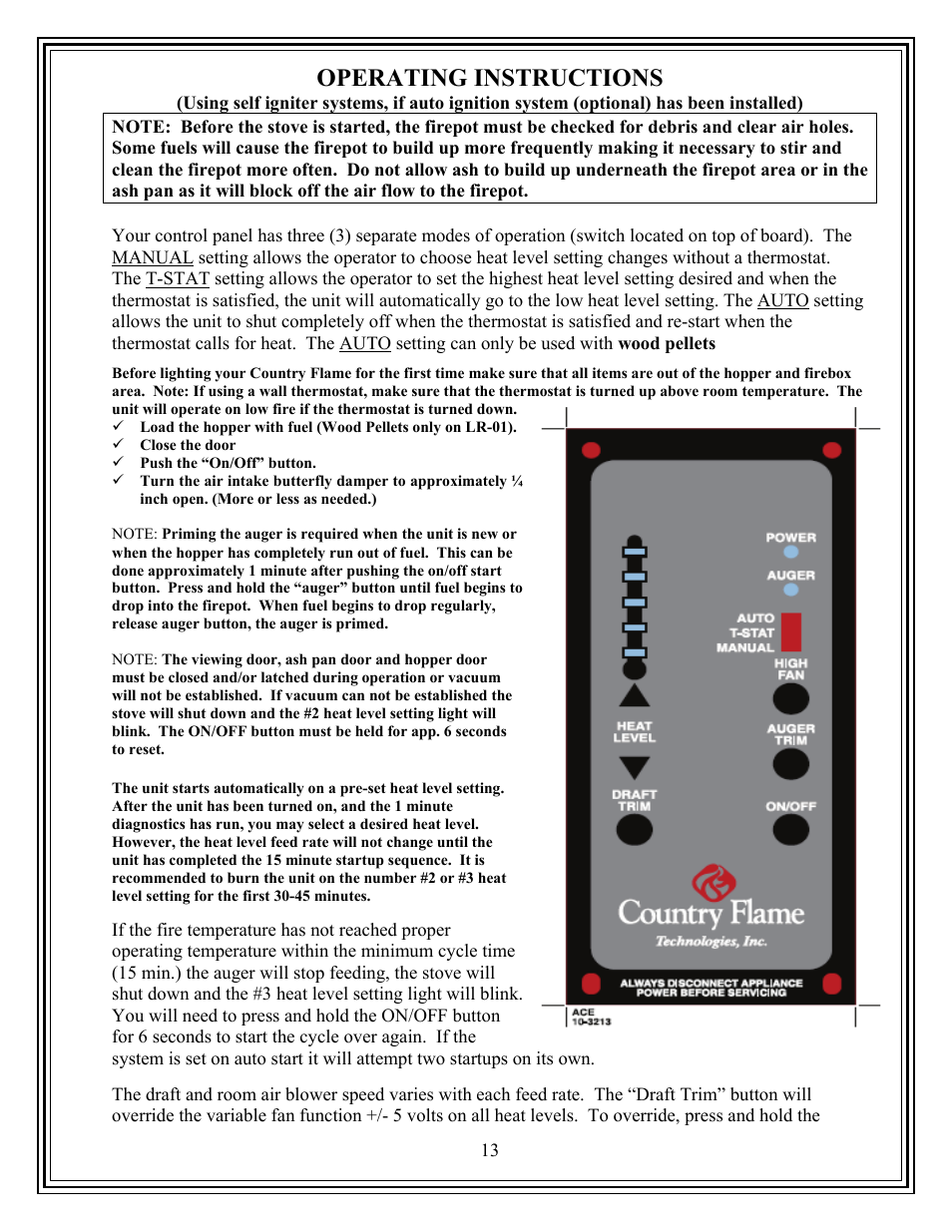 Operating instructions | American Energy Systems Country Flame Little Rascal User Manual | Page 13 / 35