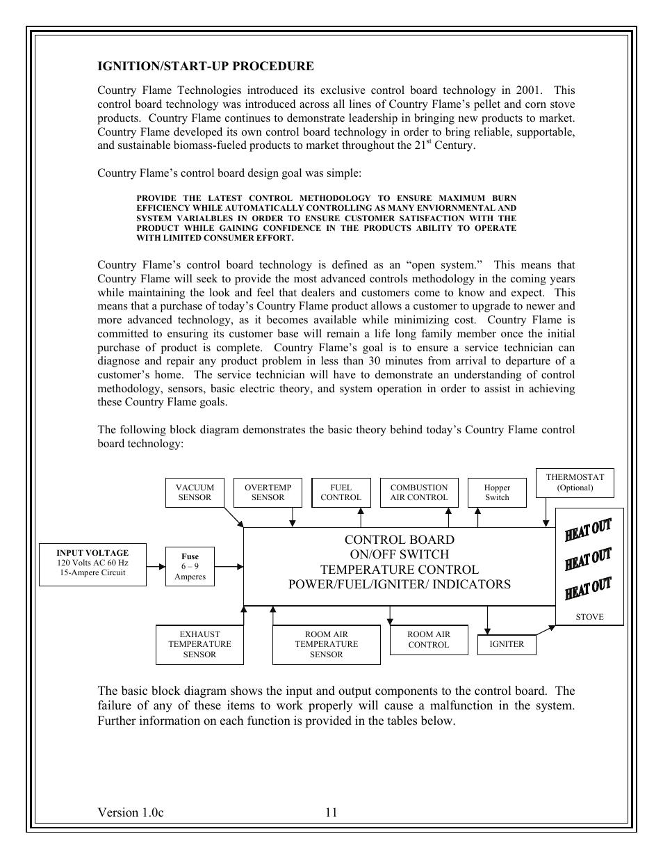 Version 1.0c 11, Ignition/start-up procedure | American Energy Systems Country Flame Little Rascal User Manual | Page 11 / 37