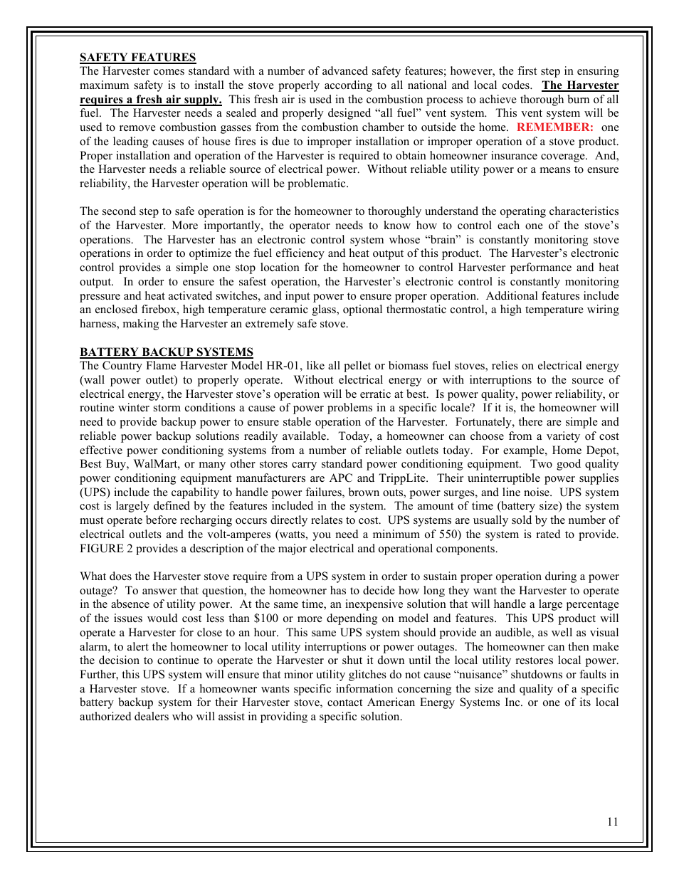 American Energy Systems Harvester User Manual | Page 11 / 44