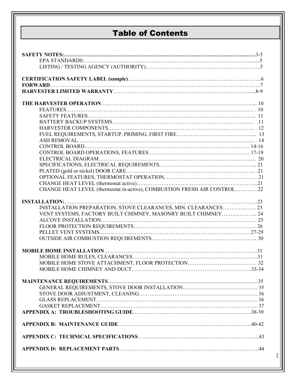 American Energy Systems Harvester User Manual | Page 2 / 44