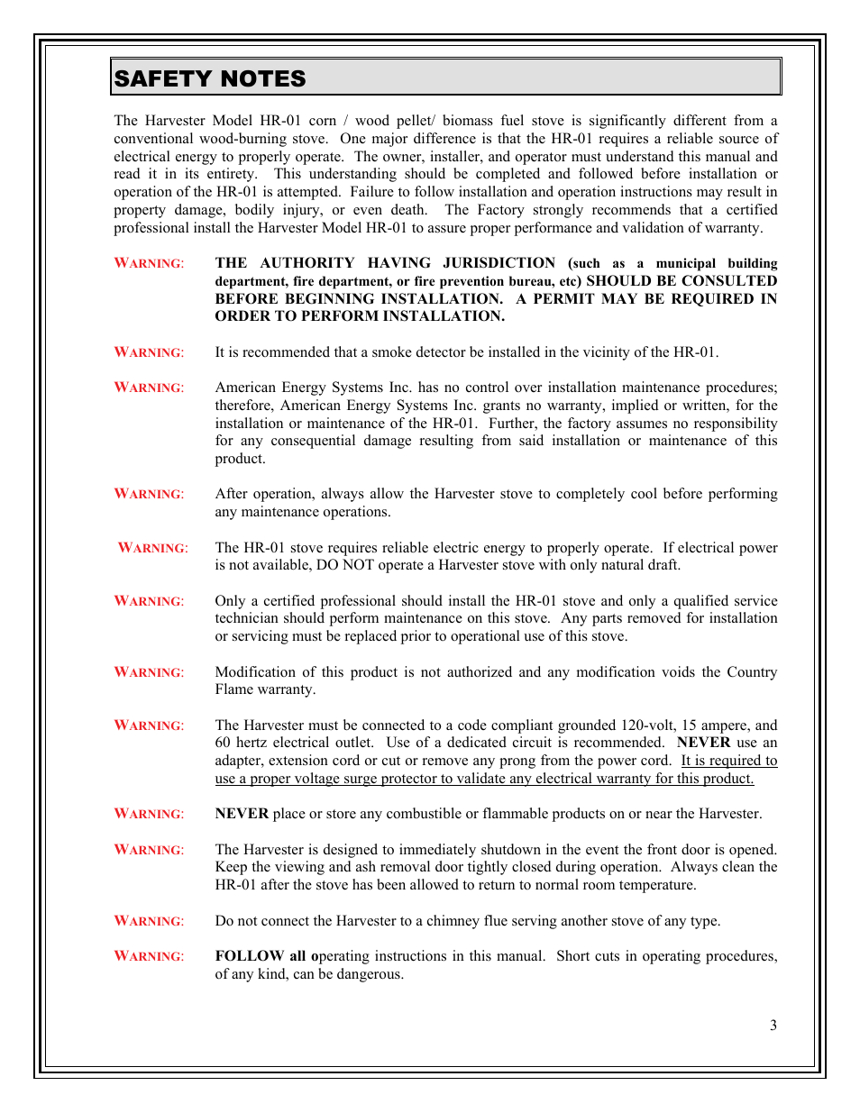 American Energy Systems Harvester User Manual | Page 3 / 44