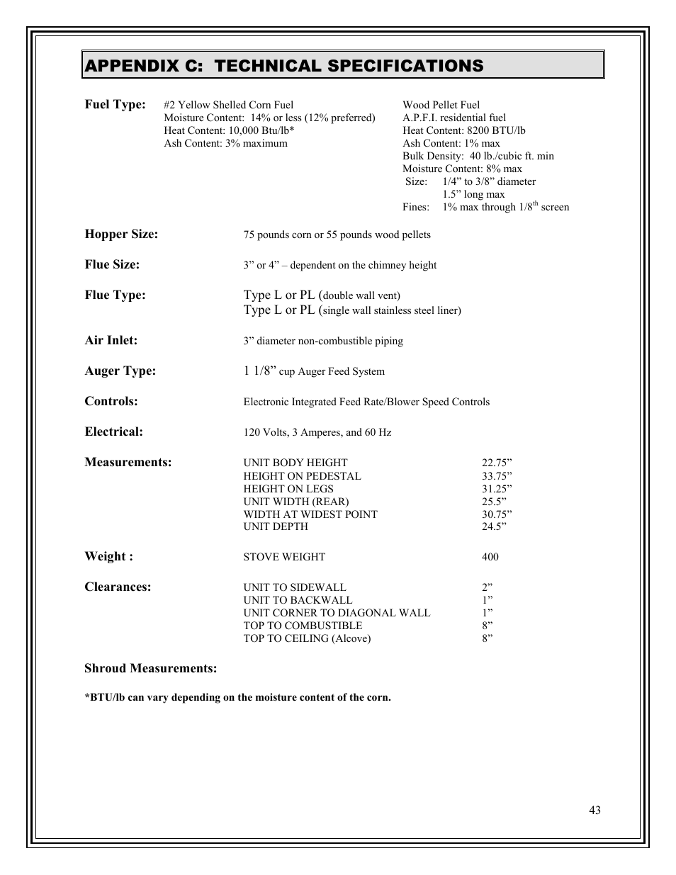 Appendix c: technical specifications | American Energy Systems Harvester User Manual | Page 43 / 44