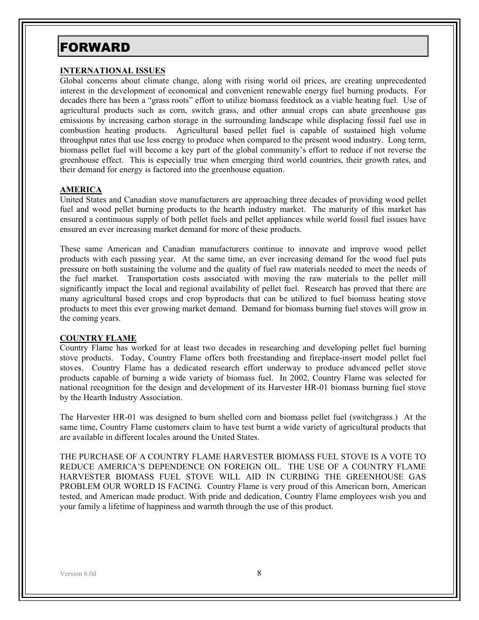 Forward | American Energy Systems Harvester User Manual | Page 8 / 57