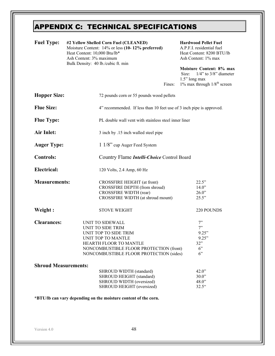 Appendix c: technical specifications | American Energy Systems Crossfire Flex User Manual | Page 48 / 58