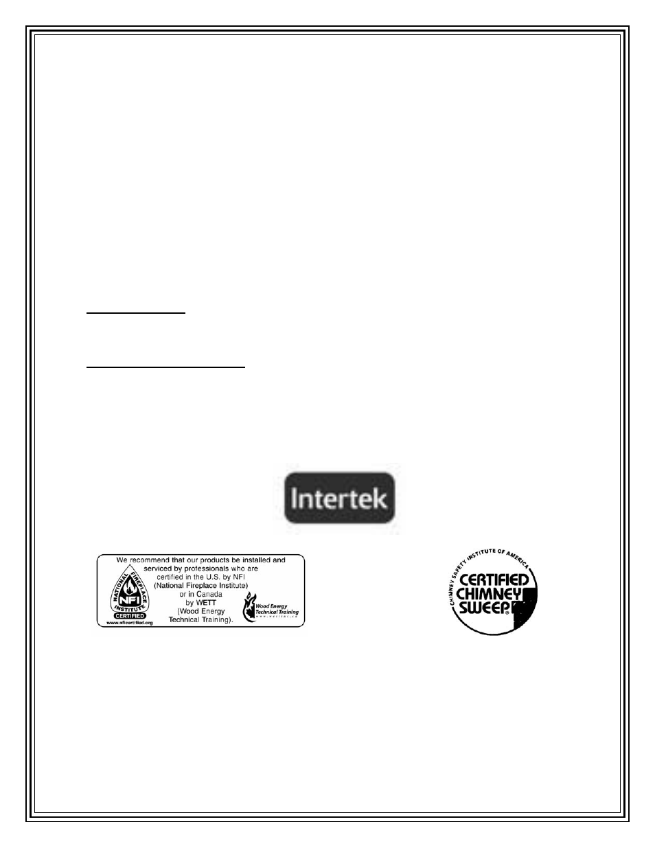 Epa standards, Listing/testing agency | American Energy Systems Crossfire Flex User Manual | Page 4 / 54