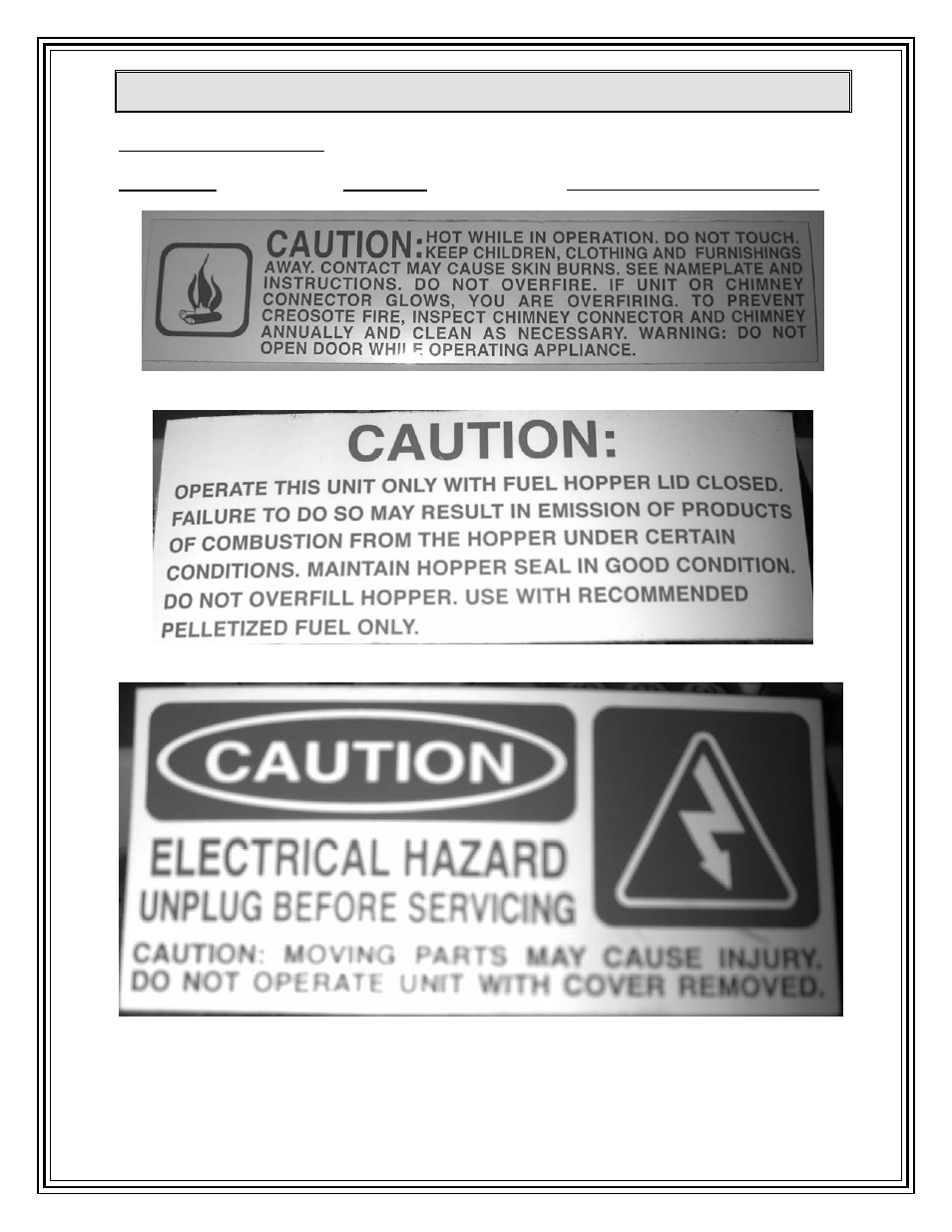 Replacement labels, Appendix g: labels | American Energy Systems Crossfire Flex User Manual | Page 54 / 54