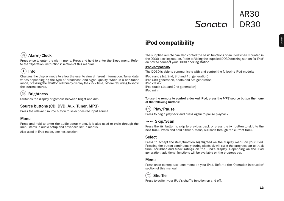 Ar30 dr30, Ipod compatibility | Cambridge Audio DR30 User Manual | Page 13 / 26