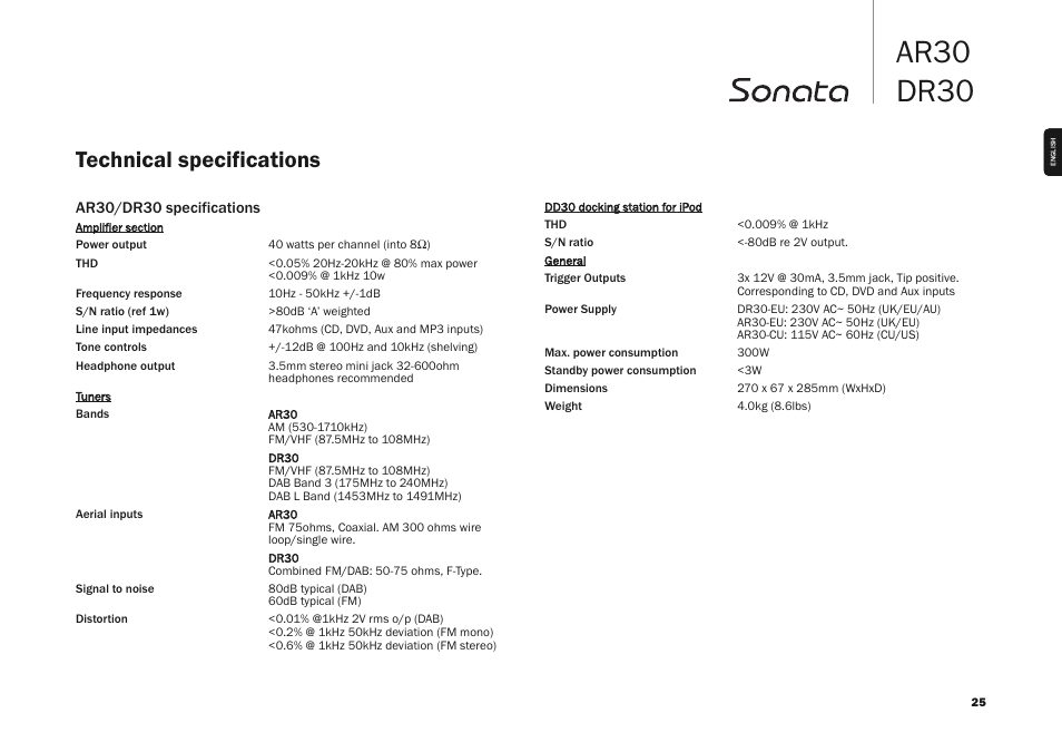 Ar30 dr30, Technical specifications | Cambridge Audio DR30 User Manual | Page 25 / 26