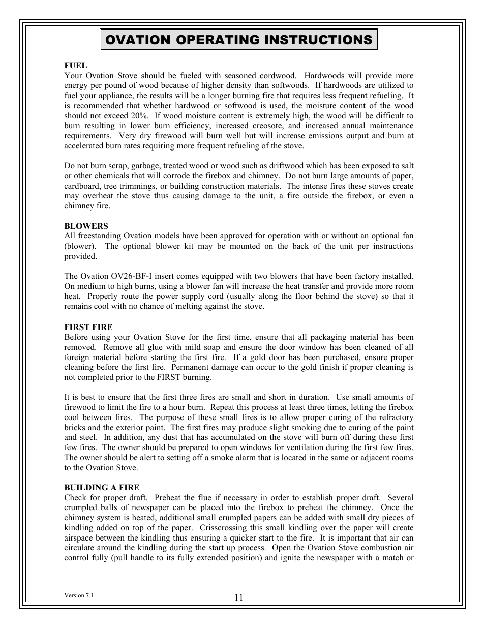 Ovation, Operating instructions | American Energy Systems Ovation User Manual | Page 11 / 53