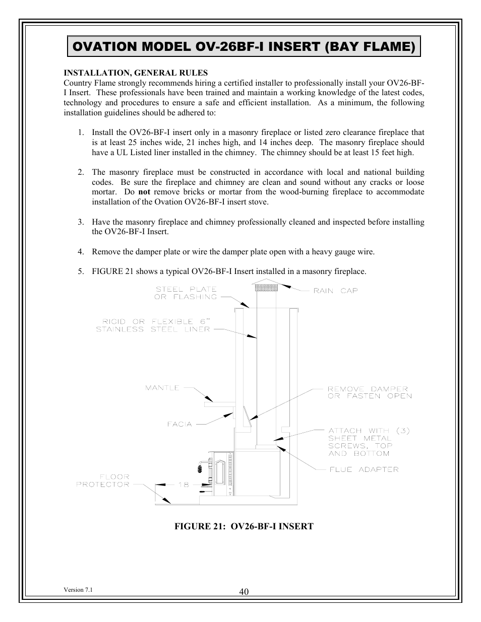 Ovation model ov-26bf-i insert (bay flame) | American Energy Systems Ovation User Manual | Page 40 / 53