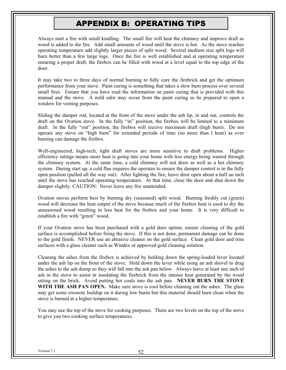 Appendix b: operating tips | American Energy Systems Ovation User Manual | Page 52 / 53