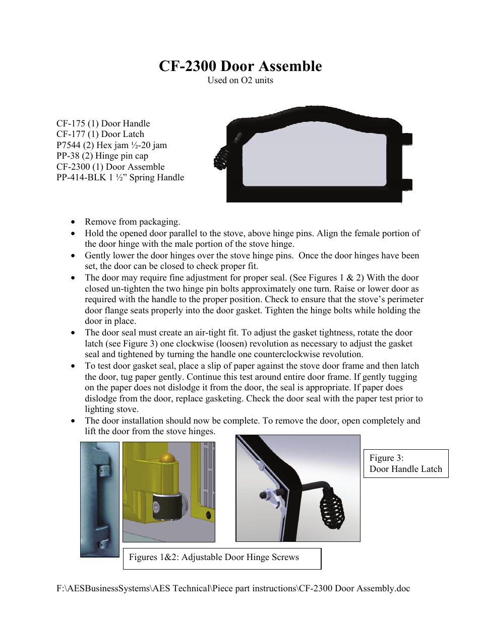 American Energy Systems CF-2300 Door User Manual | 1 page