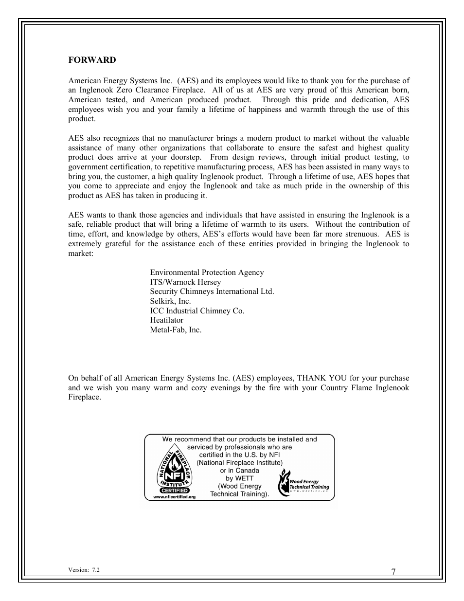 American Energy Systems Inglenook User Manual | Page 7 / 52