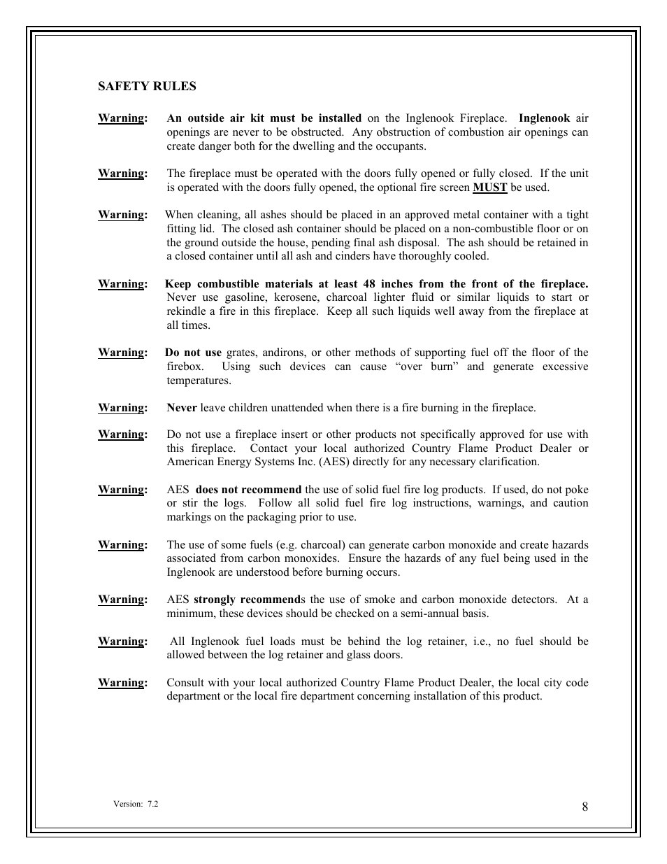American Energy Systems Inglenook User Manual | Page 8 / 52