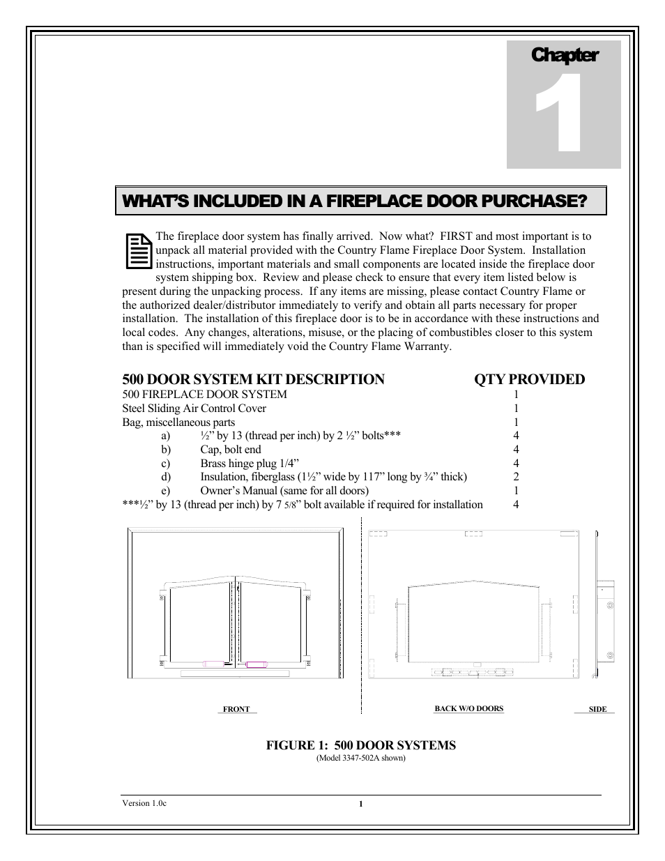 Chapter, What’s included in a fireplace door purchase | American Energy Systems Universal Doors User Manual | Page 11 / 28