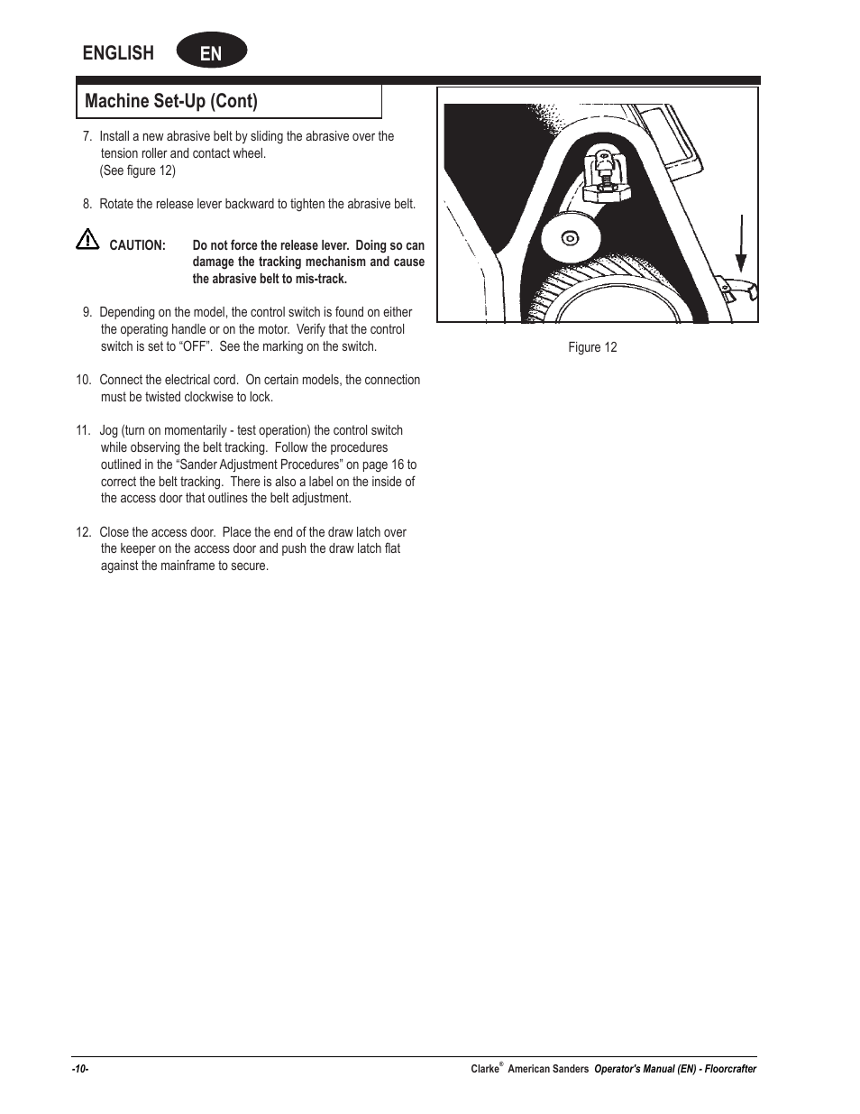 En english, Machine set-up (cont) | American Sanders FloorCrafter Belt Sander User Manual | Page 10 / 76