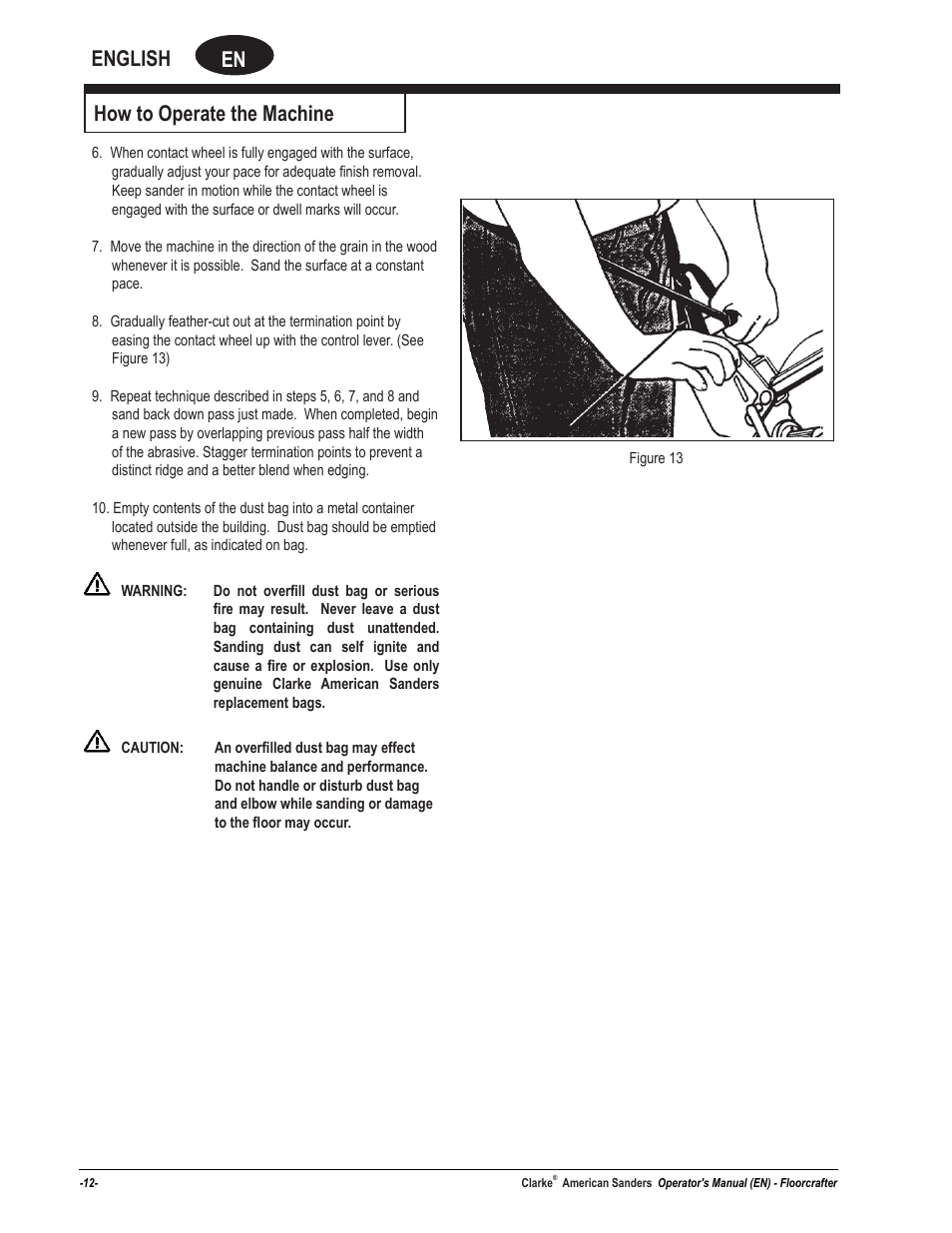 En english, How to operate the machine | American Sanders FloorCrafter Belt Sander User Manual | Page 12 / 76