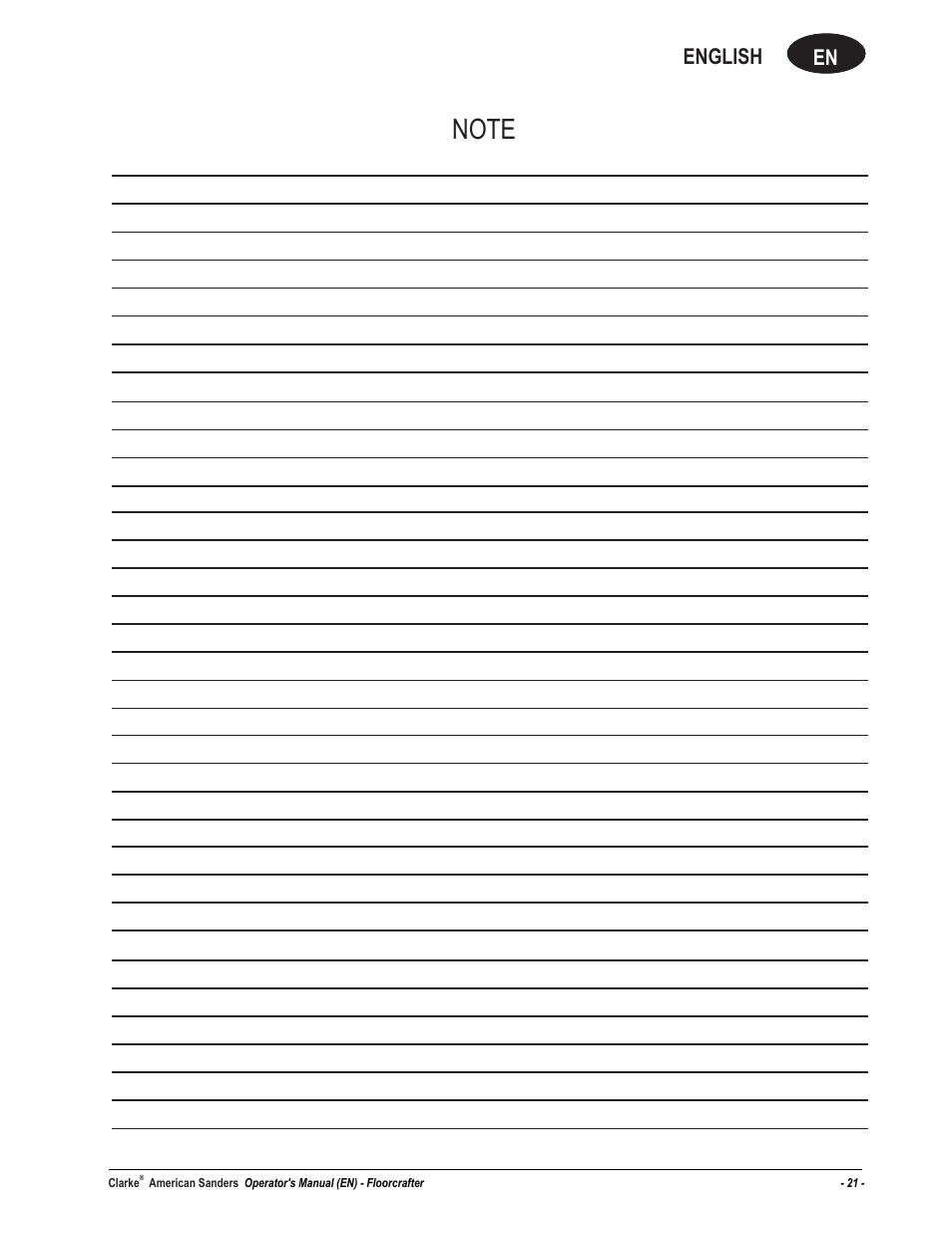 En english | American Sanders FloorCrafter Belt Sander User Manual | Page 21 / 76