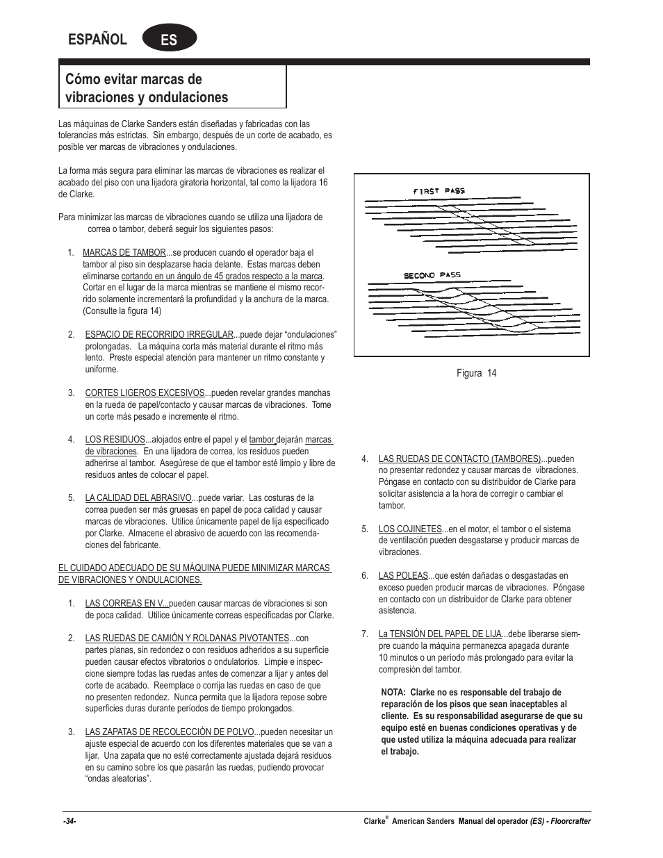 Es español, Cómo evitar marcas de vibraciones y ondulaciones | American Sanders FloorCrafter Belt Sander User Manual | Page 34 / 76
