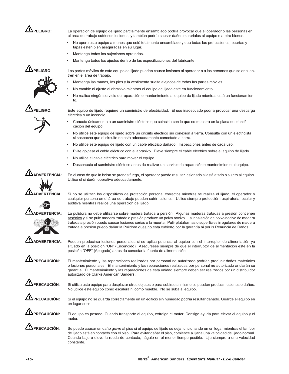 American Sanders EZ-8 Drum Sander User Manual | Page 16 / 50