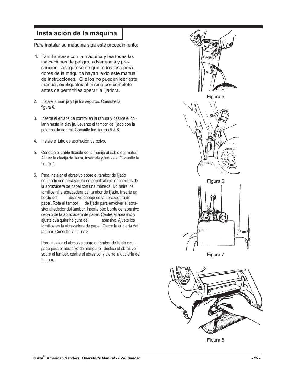 Instalación de la máquina | American Sanders EZ-8 Drum Sander User Manual | Page 19 / 50