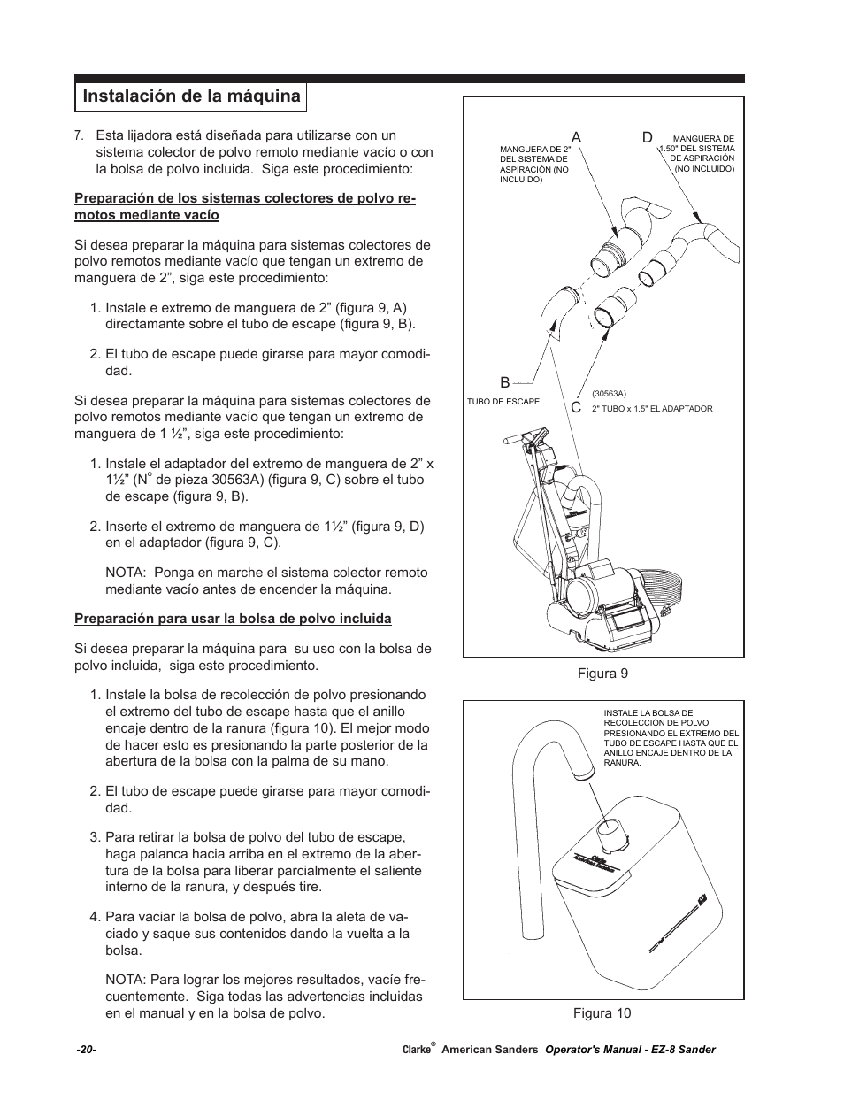 Instalación de la máquina, Bc d | American Sanders EZ-8 Drum Sander User Manual | Page 20 / 50