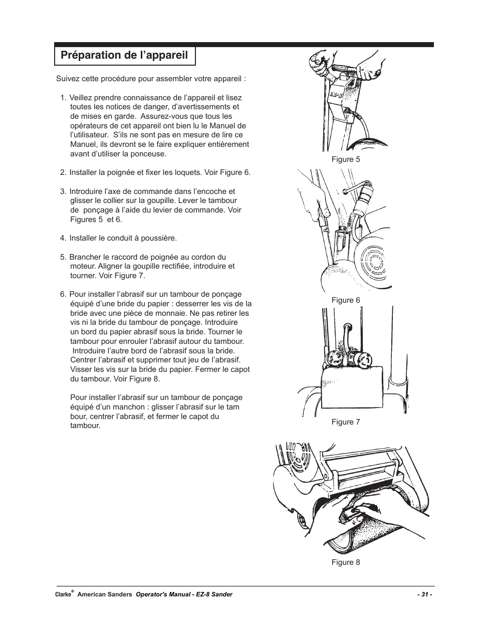 Préparation de l’appareil | American Sanders EZ-8 Drum Sander User Manual | Page 31 / 50