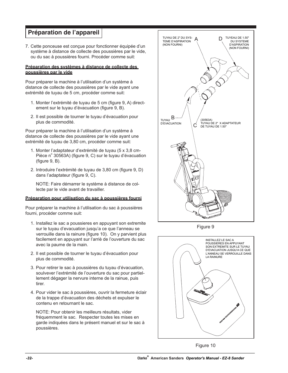 Préparation de l’appareil, Bc d | American Sanders EZ-8 Drum Sander User Manual | Page 32 / 50