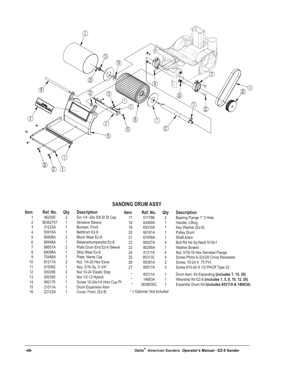 Sanding drum assy | American Sanders EZ-8 Drum Sander User Manual | Page 48 / 50