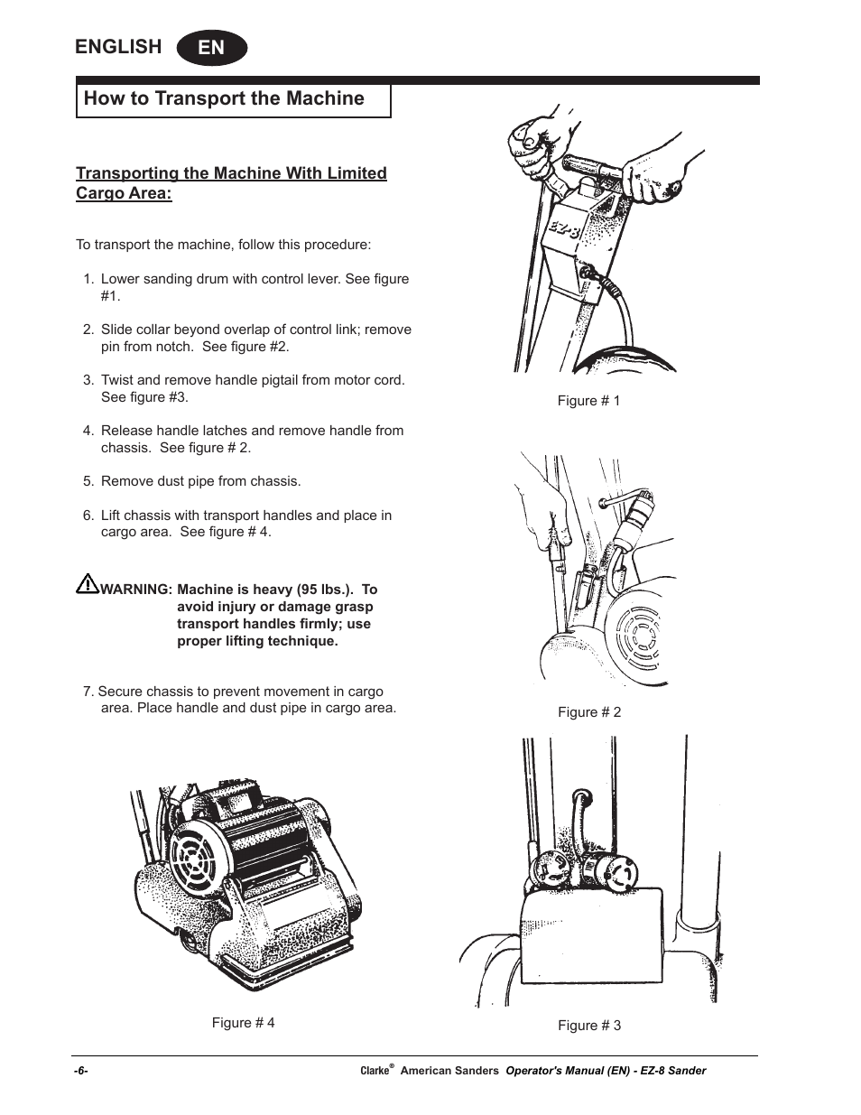 En english, How to transport the machine | American Sanders EZ-8 Drum Sander User Manual | Page 6 / 50