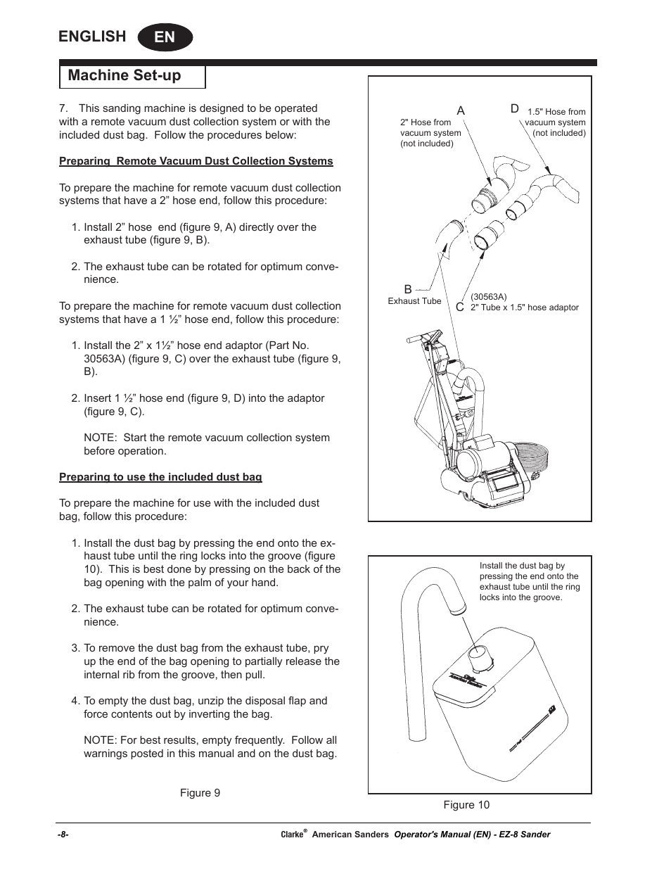 En english, Machine set-up | American Sanders EZ-8 Drum Sander User Manual | Page 8 / 50