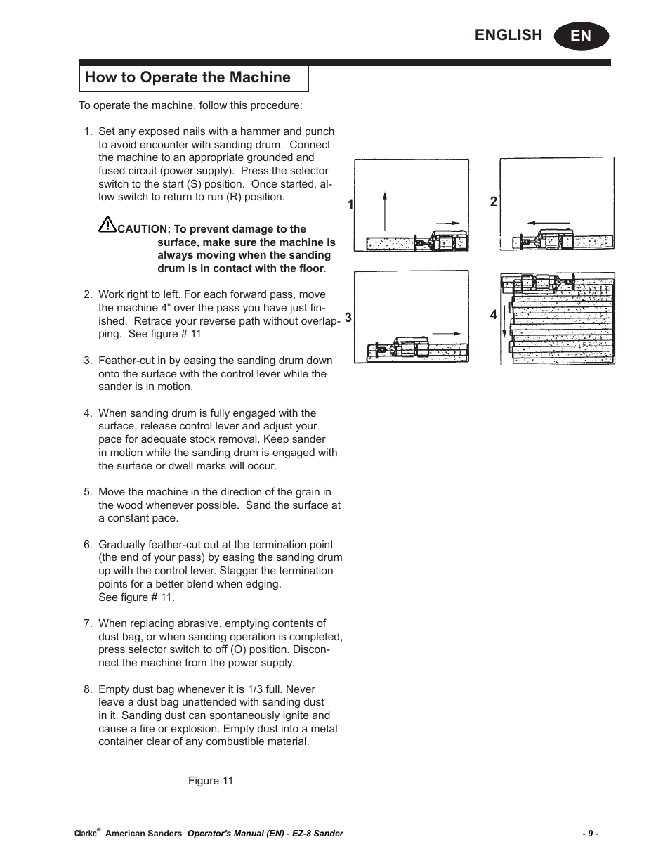En english, How to operate the machine | American Sanders EZ-8 Drum Sander User Manual | Page 9 / 50