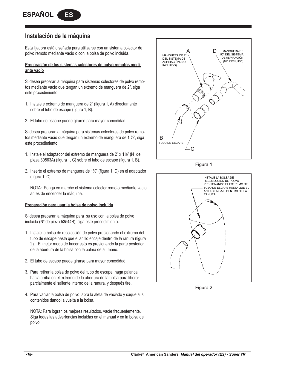 Es español, Instalación de la máquina, Db c | American Sanders Super 7R Edger User Manual | Page 18 / 40