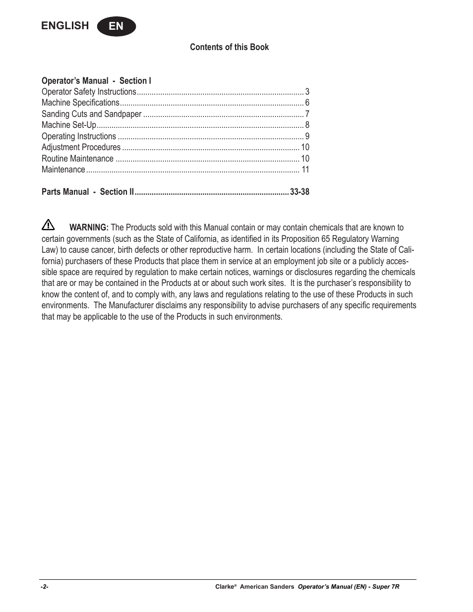 En english | American Sanders Super 7R Edger User Manual | Page 2 / 40