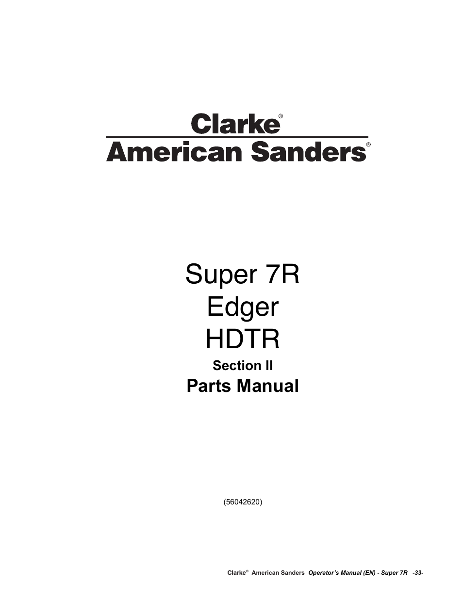 Super 7r edger hdtr, Parts manual | American Sanders Super 7R Edger User Manual | Page 33 / 40