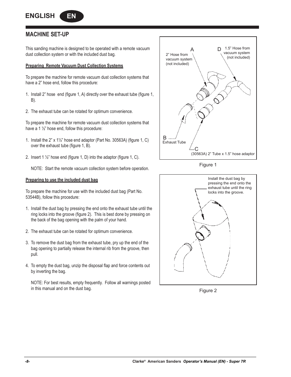 En english, Machine set-up | American Sanders Super 7R Edger User Manual | Page 8 / 40
