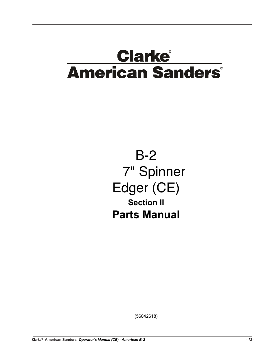 B-2 7" spinner edger (ce), Parts manual | American Sanders B-2+ Edger User Manual | Page 13 / 20
