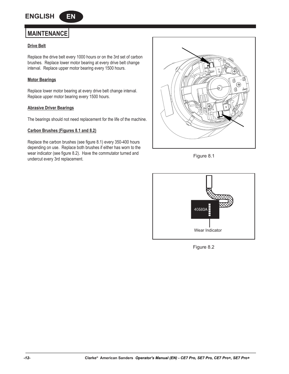 En english, Maintenance | American Sanders CE7 & Pro Edgers User Manual | Page 12 / 44