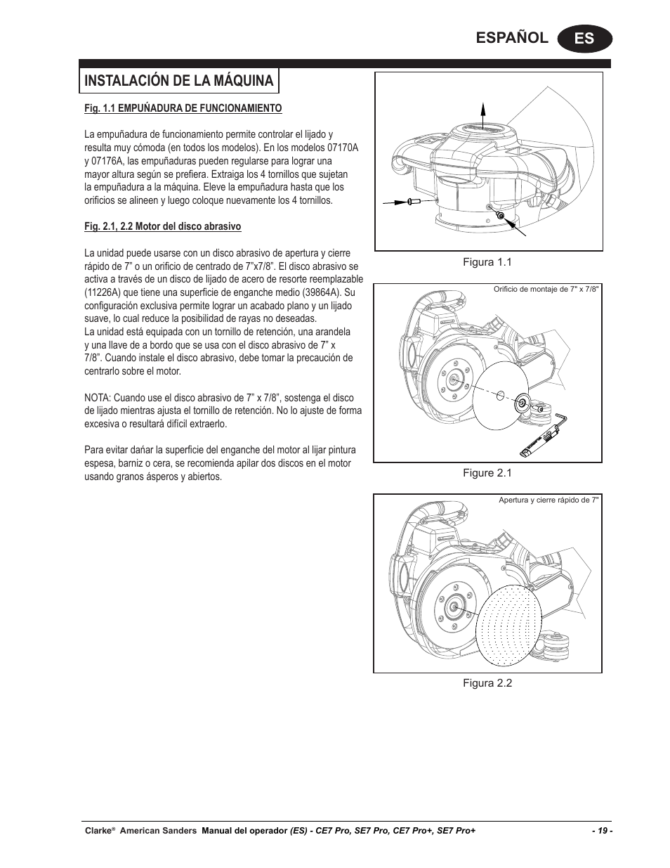 Es español, Instalación de la máquina | American Sanders CE7 & Pro Edgers User Manual | Page 19 / 44