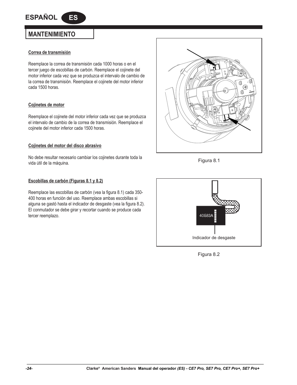 Es español, Mantenimiento | American Sanders CE7 & Pro Edgers User Manual | Page 24 / 44